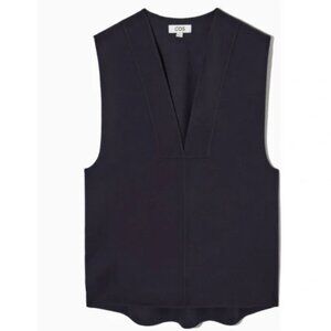 COS Wool Blend Oversized V Neck Blue Tunic Vest Sz 12